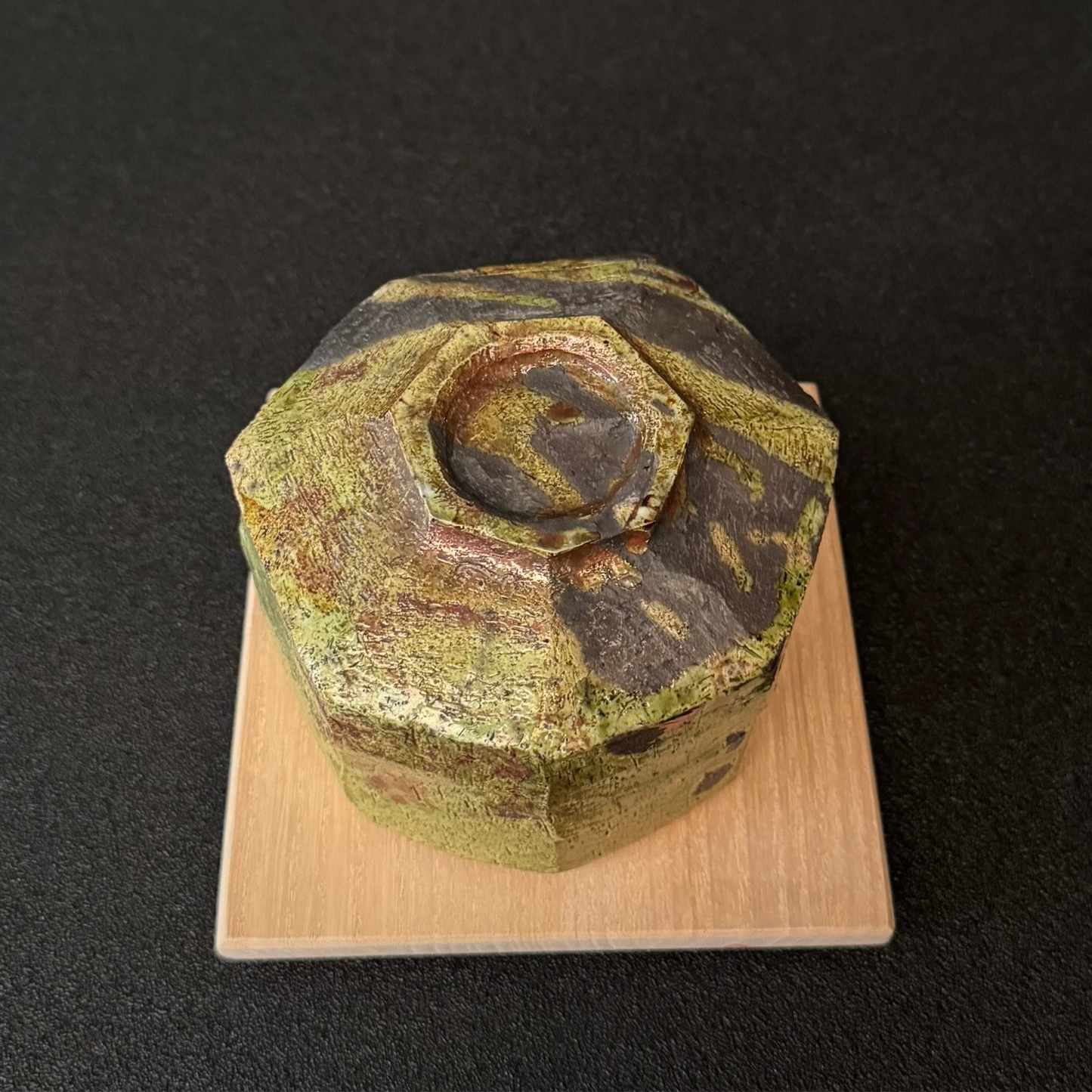 東元生  茶碗  緑釉七角
